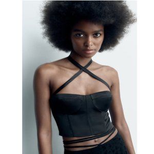 Zara Corset Halter Top Black LG NWT